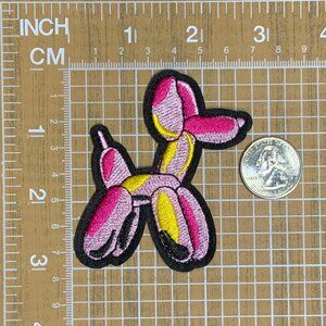 Balloon Dog Embroidered Patch Pink Fuchsia Yellow Black Iron On